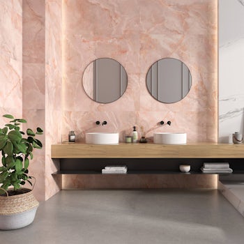 Rochelle Peach Pink Marble Effect Bathroom Wall Tile
