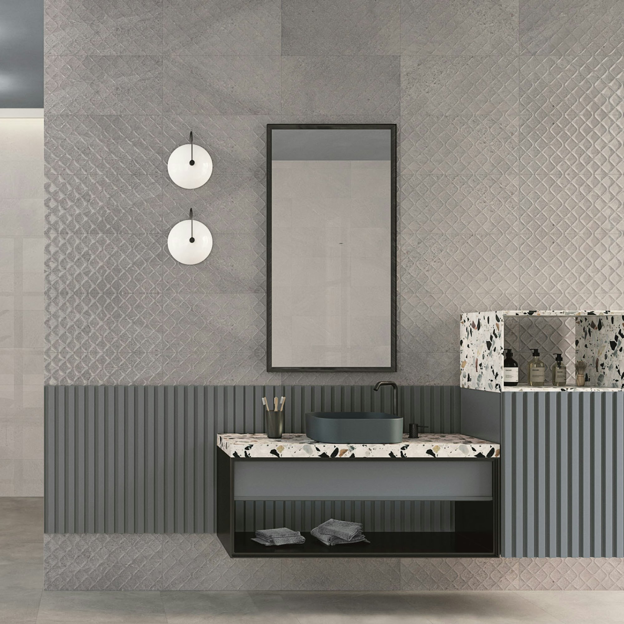 Fontwell Grey Textured Decor Tile