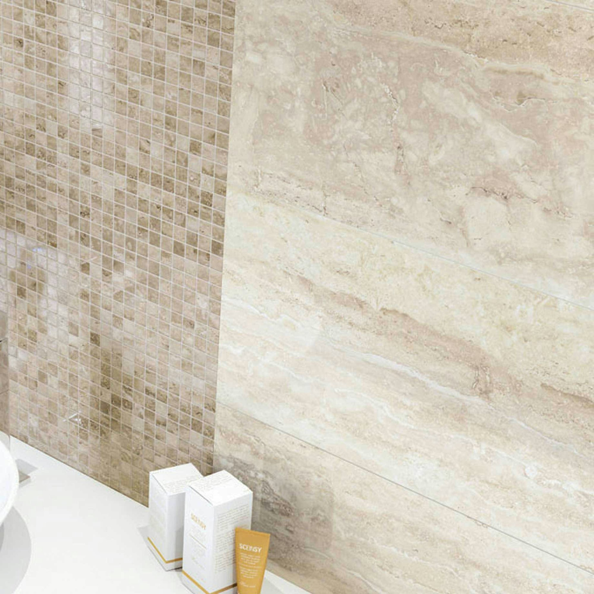 Stones Creme Travertine Marble Effect Tile Clearance